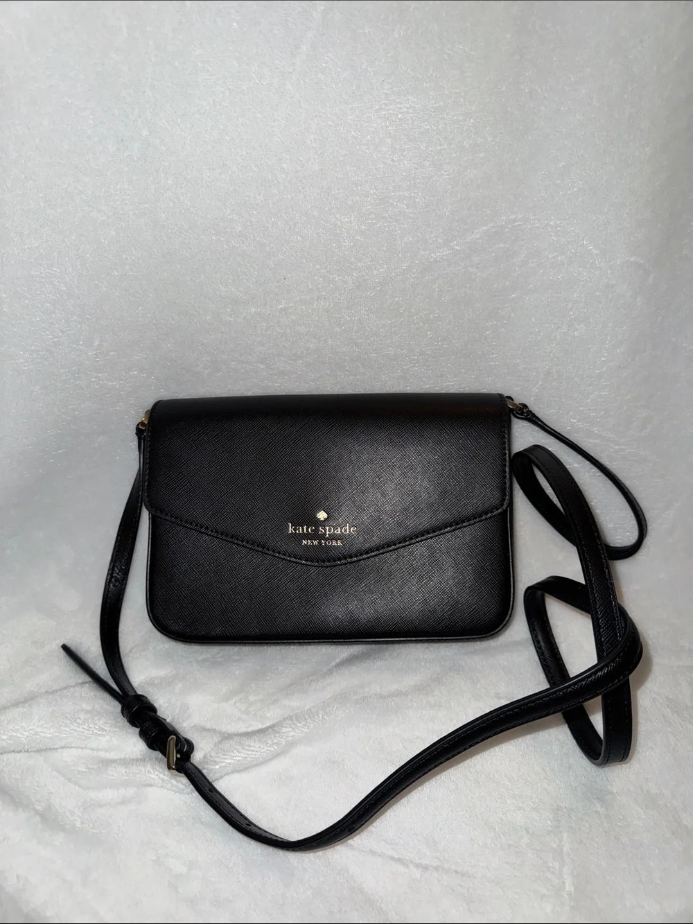 Kate Spade Black Leather Crossbody with Gold Logo
